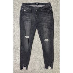 Judy Blue Jeans Womens 15/32 Black Denim‎ Skinny Fit Destroyed Raw Hem JB88129